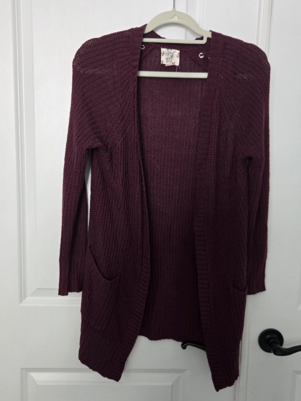 Hippie Rose Burgundy Open-Front Knit Cardigan
